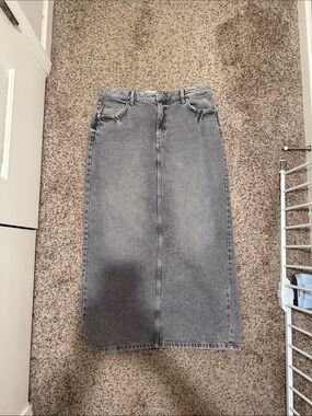 Cotton On Grey Washed Denim Maxi Skirt